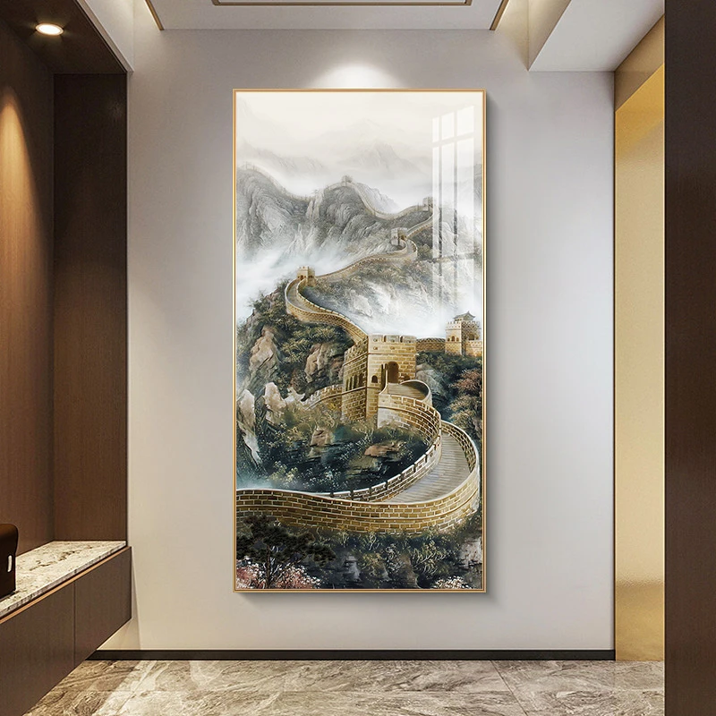 新中式万里长城玄关挂画走廊过道竖版大幅落地挂画长城80160
