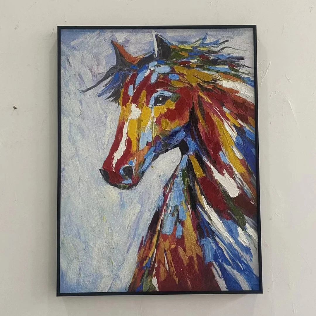 .手工实物玄关装饰画走廊过道客厅现代简约油画风格骏马6080