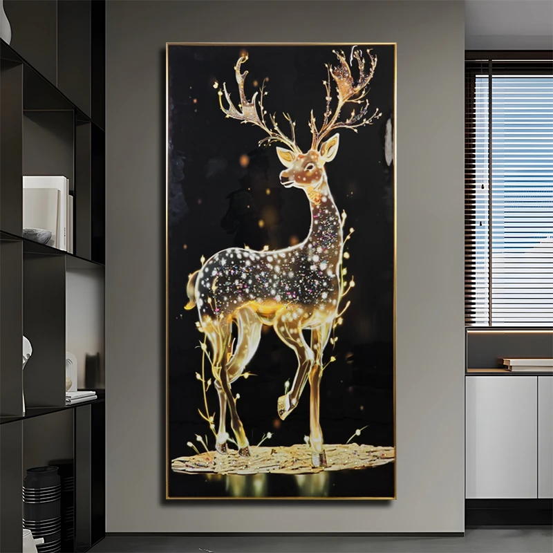 晶瓷镶钻入玄关画 铝合金边框客厅背景墙装饰画 卧室壁画鹿80160