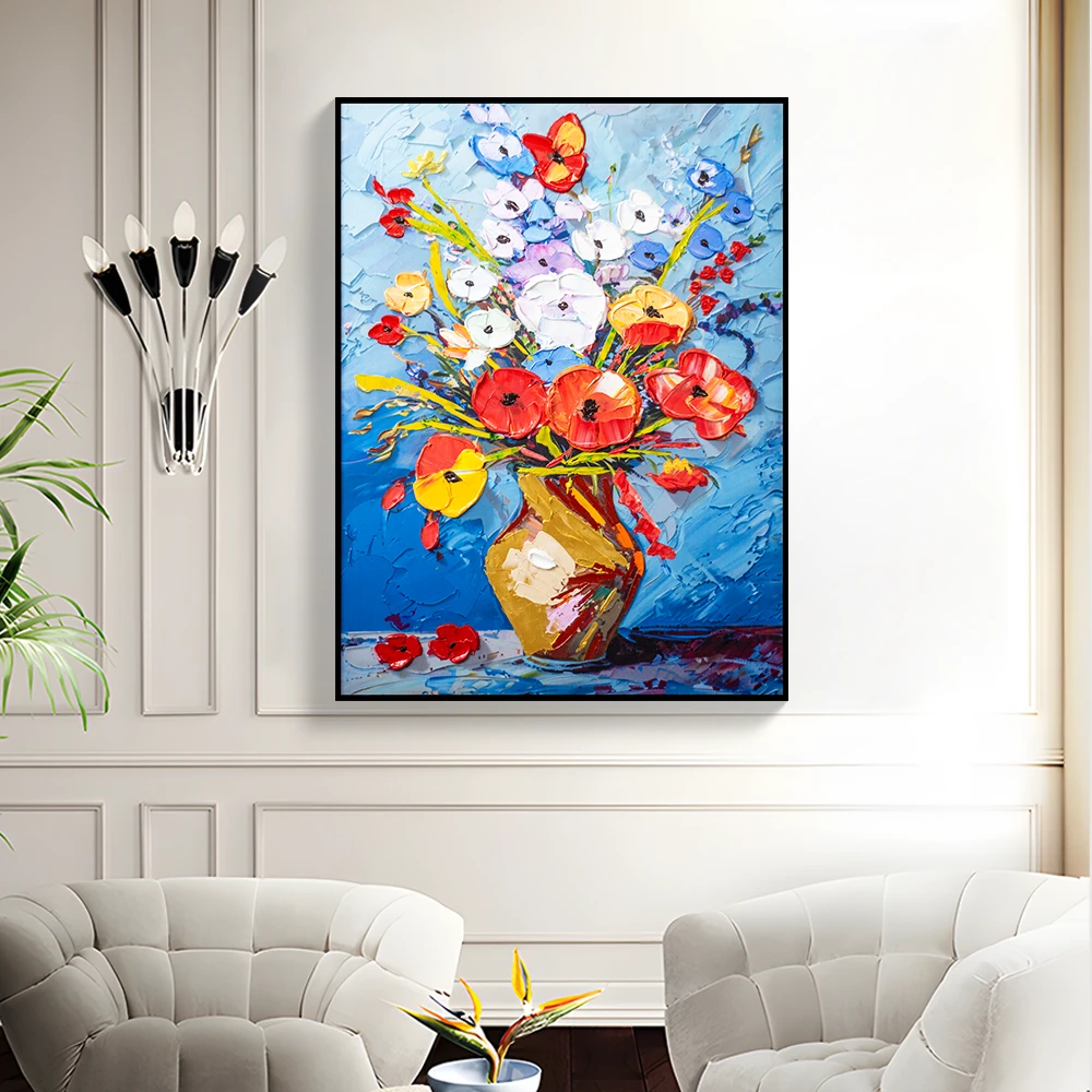 现代简约厚肌理油画 轻奢卧室客厅餐厅装饰画背景墙壁画花瓶6080