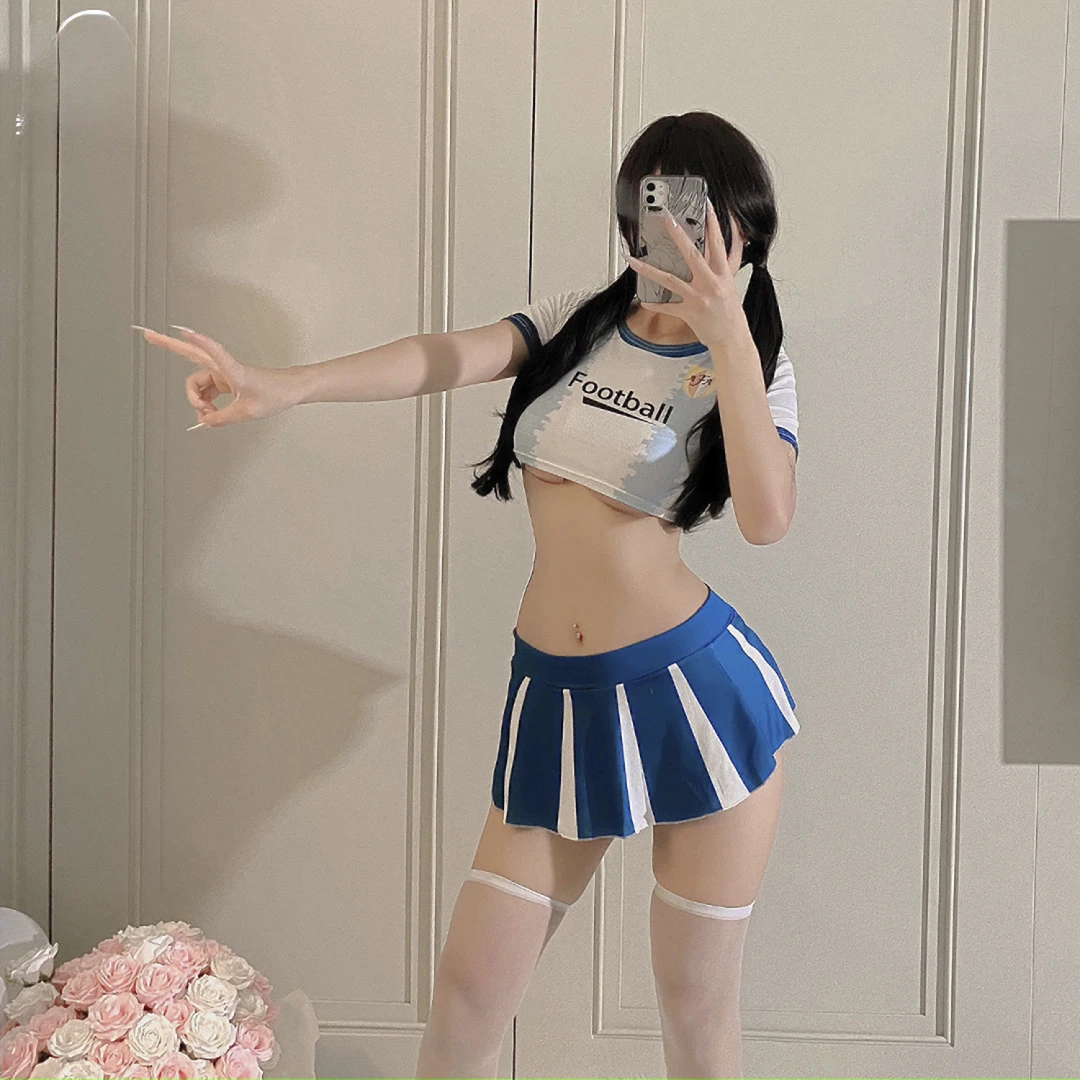 网红爆款战袍衣足球宝贝啦啦队分体制服蓝色辣妹性感夏季运动jk