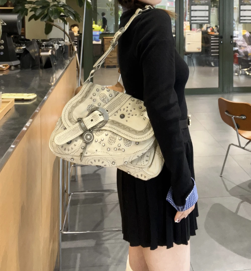 95新 DIOR/迪奥 夏七中古/dior高桥马鞍白色/单肩包