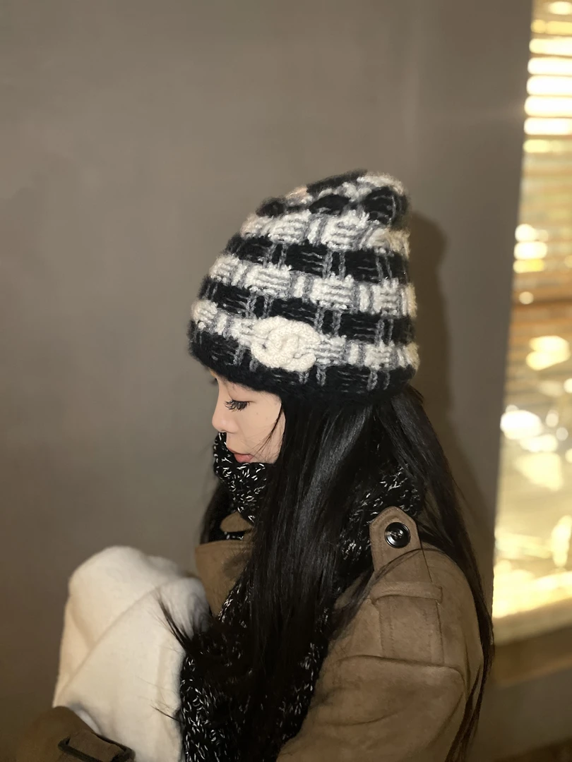 95新 Chanel/香奈儿 夏七中古/千鸟格冷帽/帽子