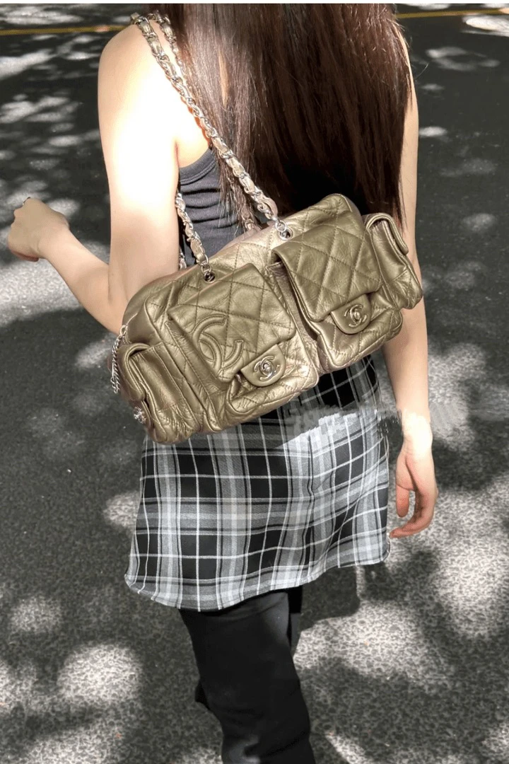 95新 Chanel/香奈儿 夏七中古/金棕康鹏机车/单肩包