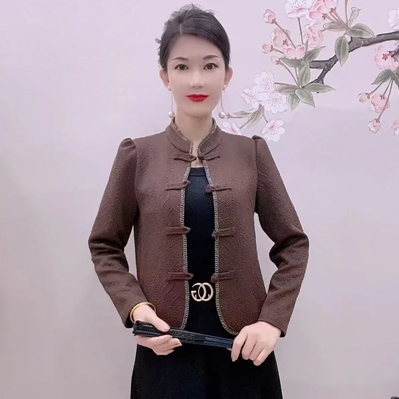 秋冬妈妈小外套短款长袖大码气质中老年高档复古国风上衣外搭开衫