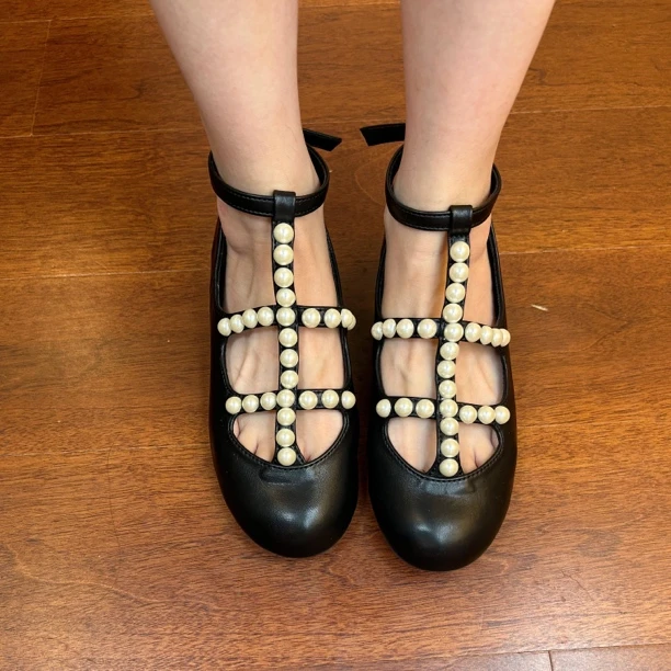 小香羊皮珍珠芭蕾舞玛丽珍仙女平底鞋包