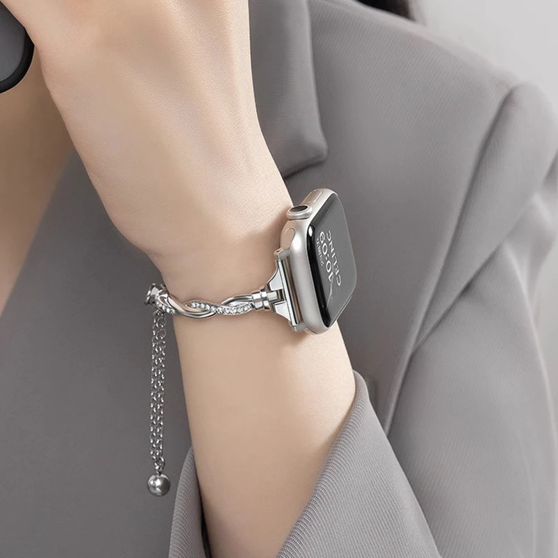 适用Apple苹果iWatchSE8Ultras9手表带交叉带钻手镯小香风表带