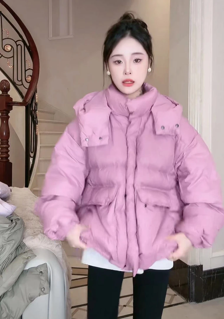 小个子羽绒服女韩版新款宽松连帽加厚白鸭绒冬季短款外套