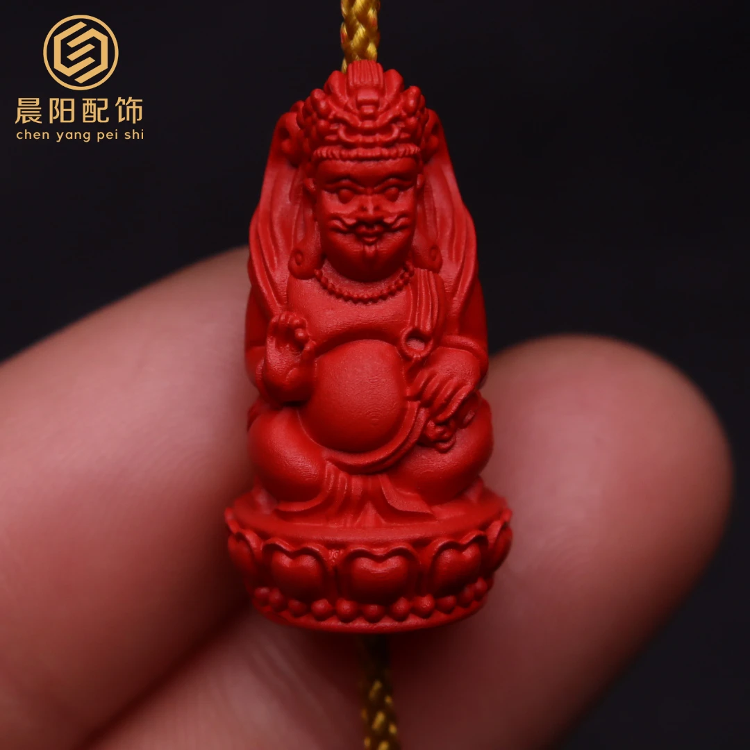 含辰砂工艺品朱砂黄财神大黑天立体背云雕刻件小配件挂件吊坠配饰