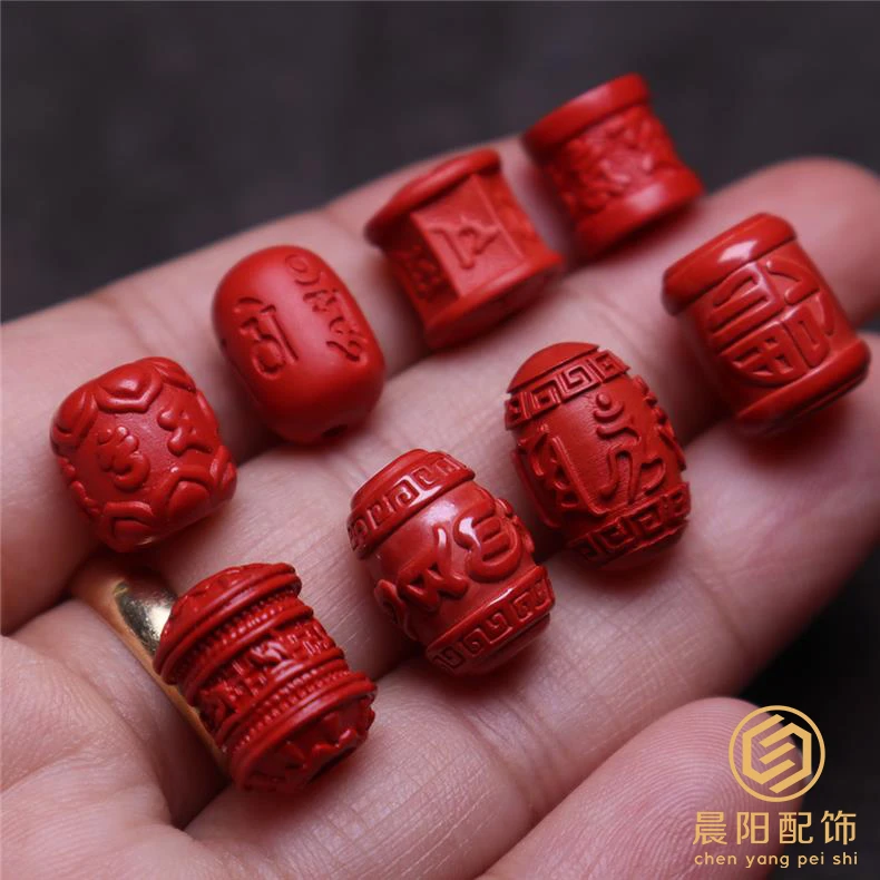 含辰砂工艺品朱砂六字真言桶珠腰珠隔珠菩提金刚手串长串文玩配饰
