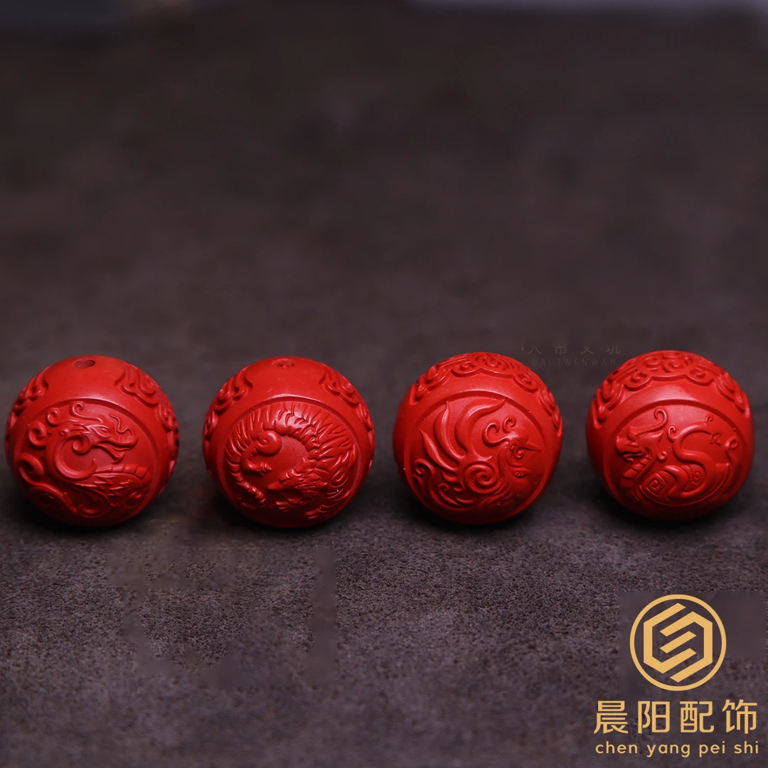 含辰砂工艺品朱砂四象神兽圆珠顶腰珠隔珠菩提手长串diy文玩配饰
