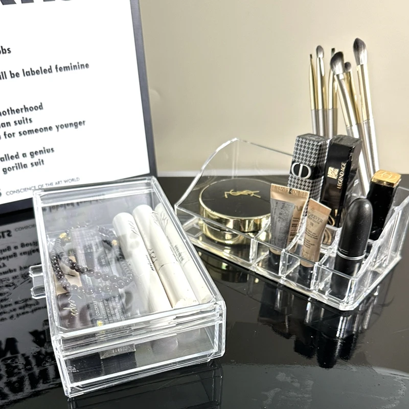创意学生小物件饰品收纳盒带防尘梳妆台化妆品收纳盒口红展示盒子