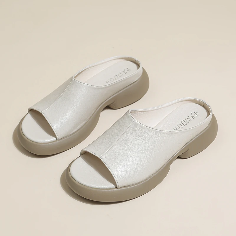 【全皮现货】凉拖鞋女外穿夏季厚底一字拖鞋