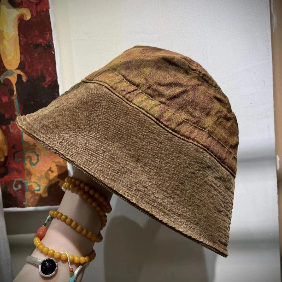 小慧麻衣～疯子张～牛仔帽子女士亚麻棕色渔夫帽复古～均码款号08171