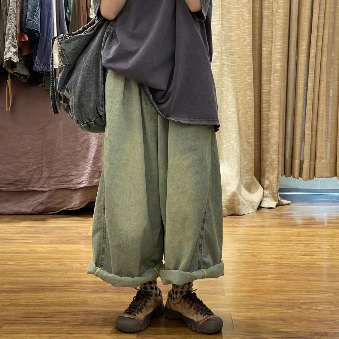 小慧麻衣～疯子张80年代复古风牛仔裤均码款号08084百搭套装拼接