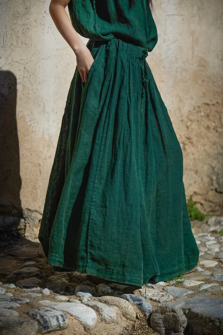 麻依者～新款亚麻轻薄半裙～舒适柔软～均码款号1270绿色半身裙百搭