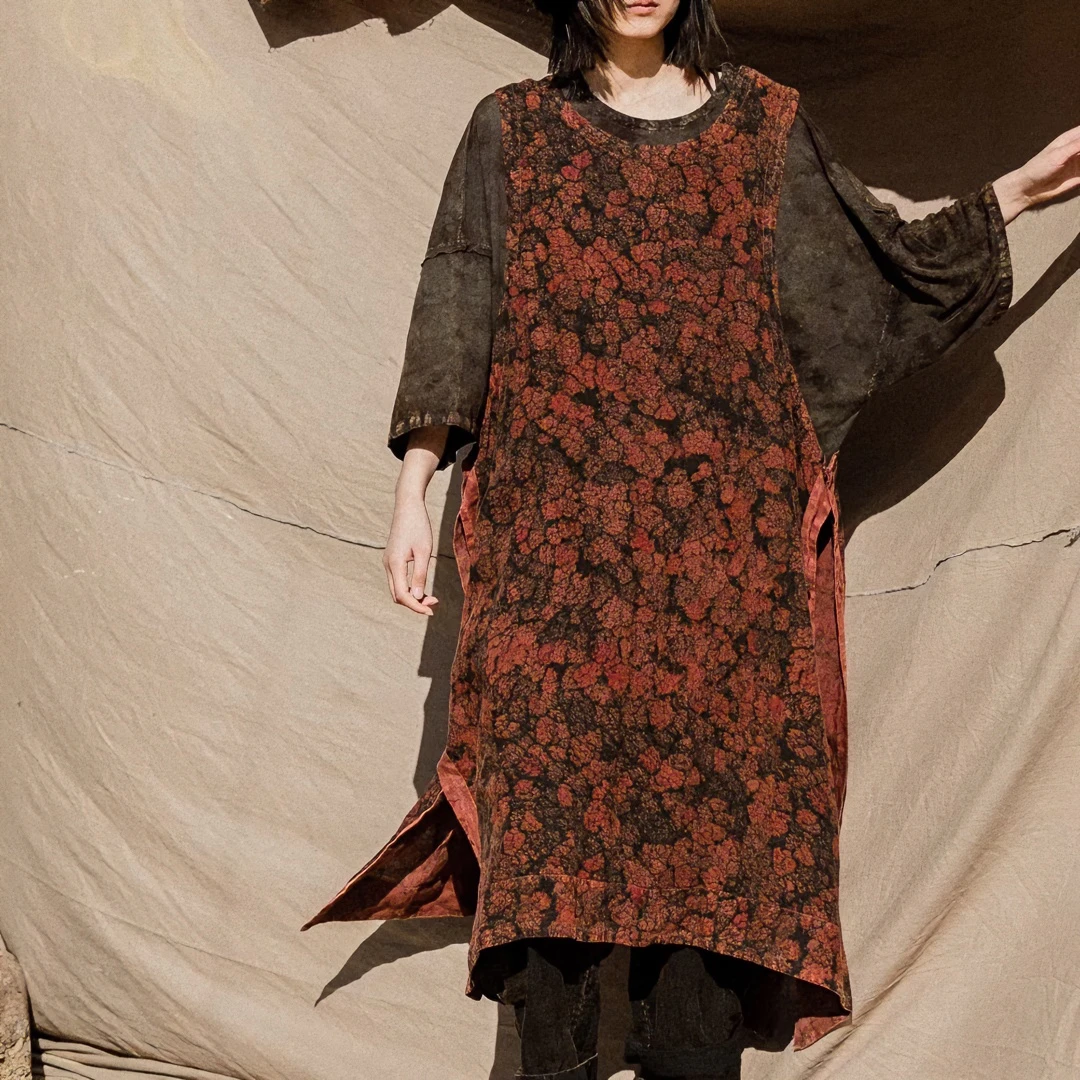 麻衣者印花坎袖夏季秋冬连衣裙款号拼接时尚国风宽松圆领中式复古