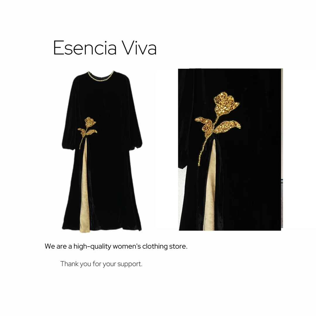 Esencia Viva.【耀金花语】100%桑蚕丝简约显瘦百搭连衣裙EVQZ0213