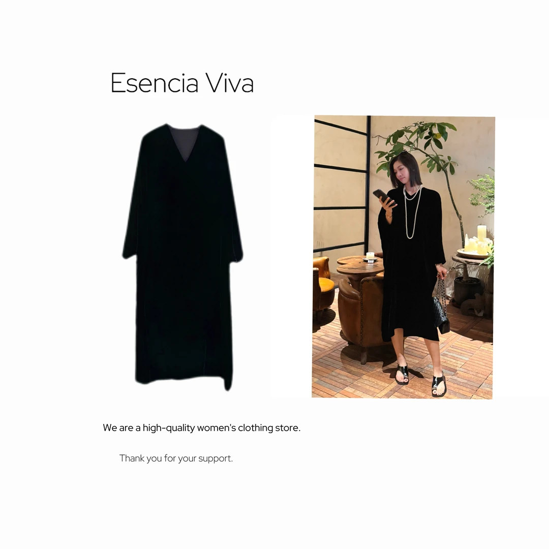 Esencia Viva.【幕见山雪-1】100%桑蚕丝时尚气质连衣裙EVQZ0082