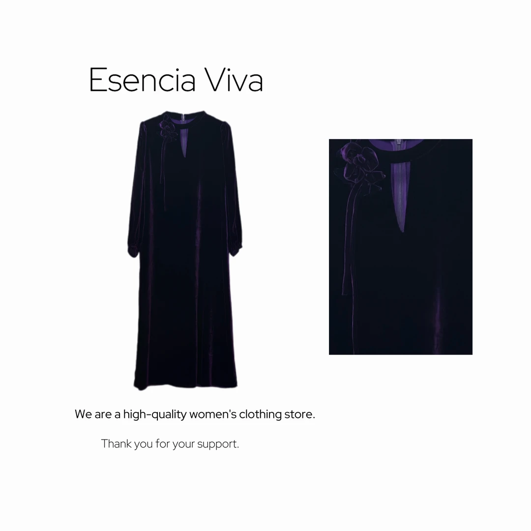 EV.【紫藤花开】100%桑蚕丝简约显瘦百搭连衣裙EVQZ0281