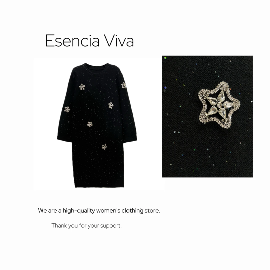 EV.【原创设计】小众设计师款撒片毛衣连衣裙【星辰闪烁】EVZZ0024