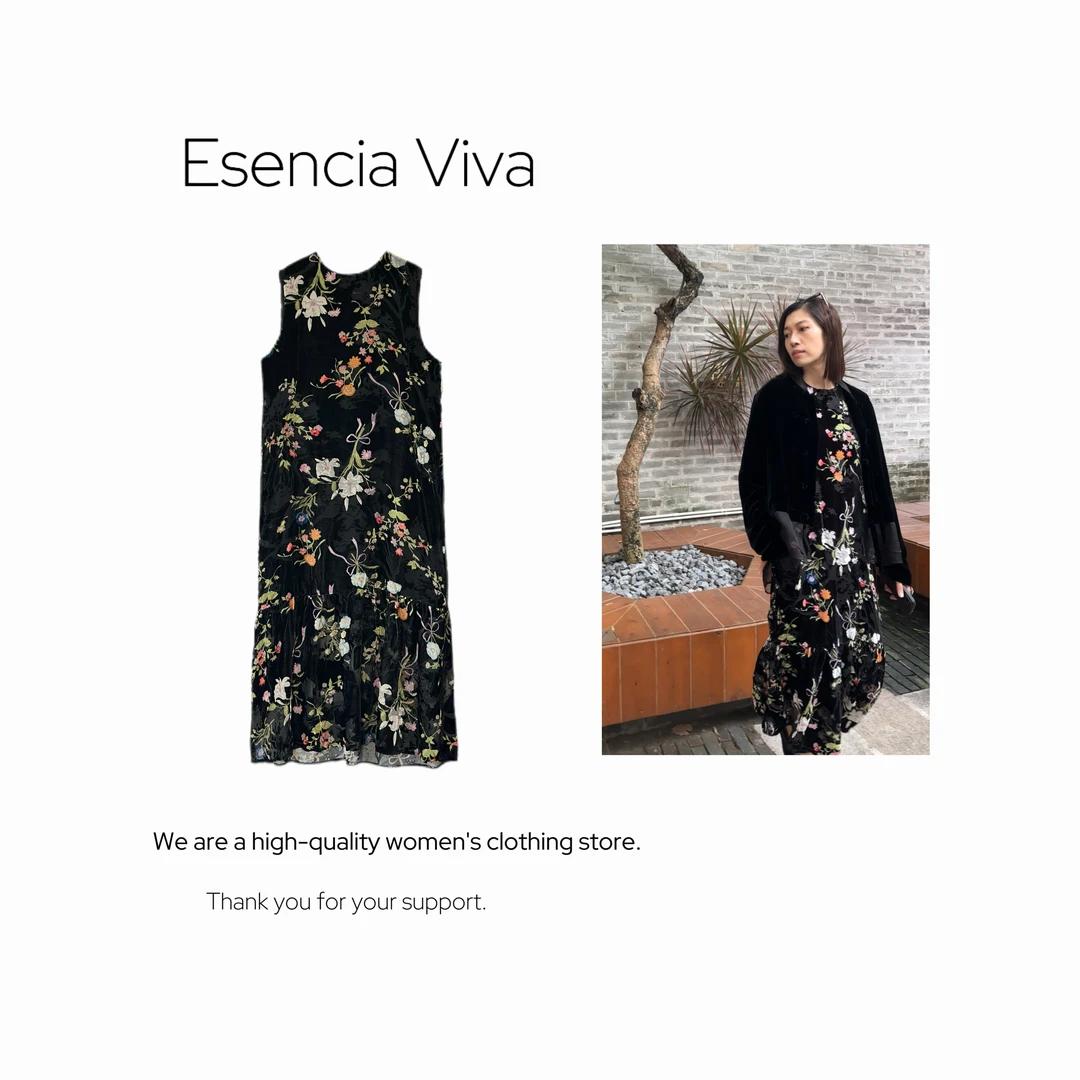 Esencia Viva.现现【花好月圆】100%桑蚕丝时尚气质连衣裙EVQZ00122