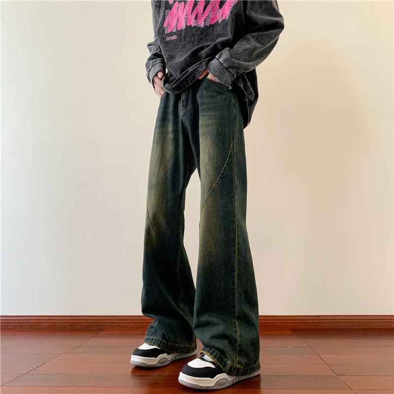 复古设计感牛仔裤男2023秋冬垂感宽松潮牌痞帅高街百搭微喇长裤子