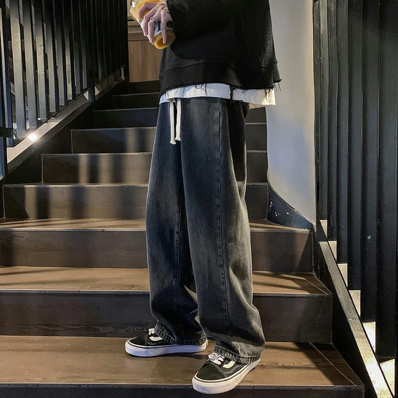 加绒牛仔裤男秋冬款加厚宽松休闲高街阔腿裤男生新款潮流直筒裤子