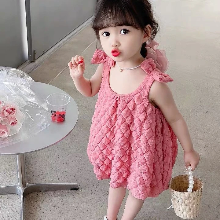 【ZX】女童夏季蝴蝶结洋气吊带公主裙新款小童裙韩版背心裙T-QX-B09