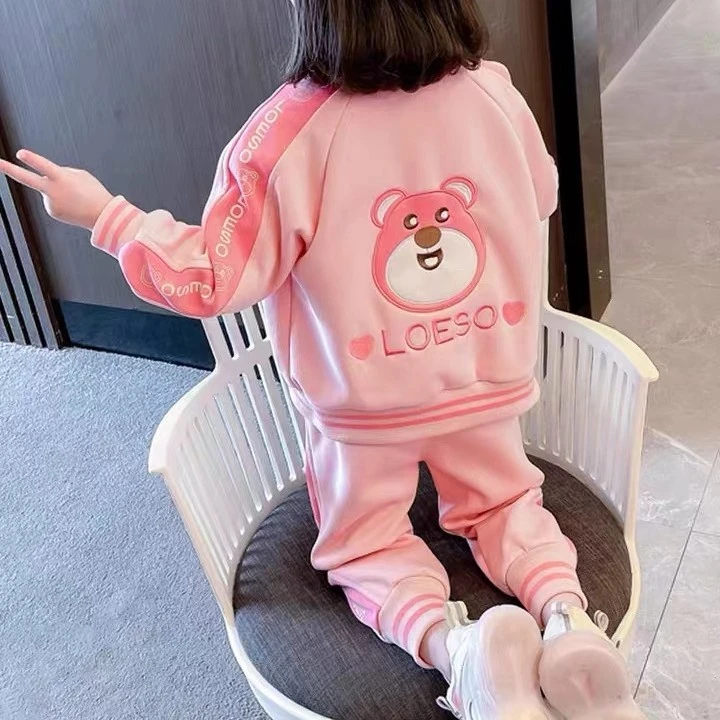 女童加绒加厚后背小熊秋冬款加绒加厚后背刺绣小熊套装WQ-B-D07
