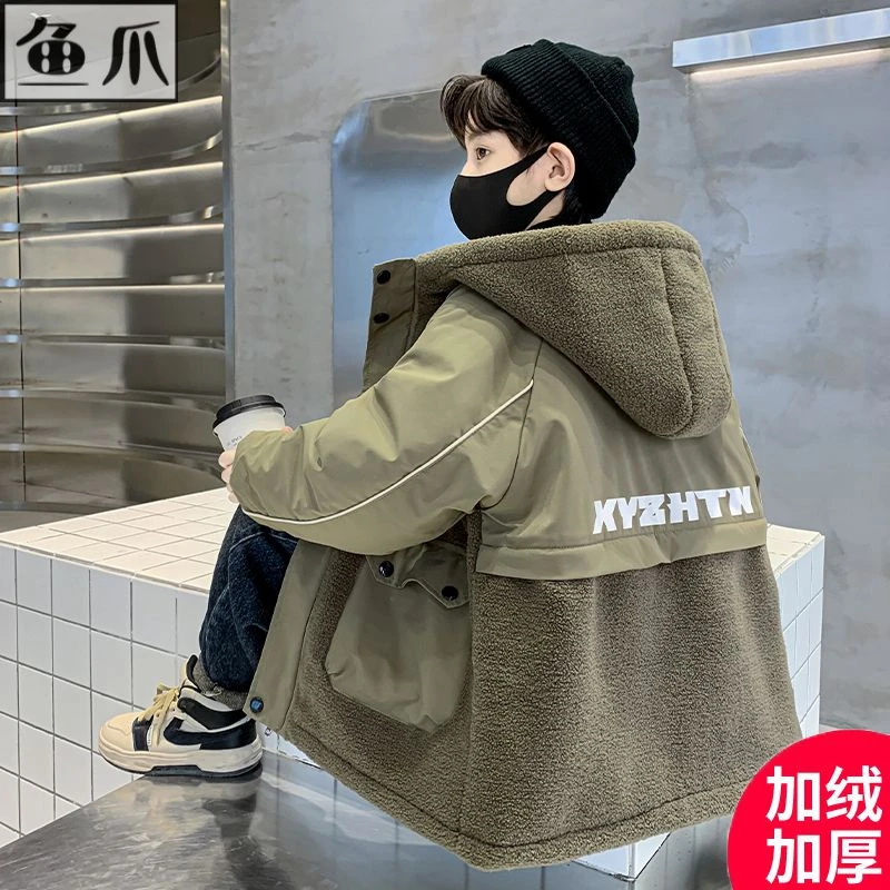 儿童装男童冬装加绒加厚外套秋冬款新款中大童羊羔洋气男帅气冬季