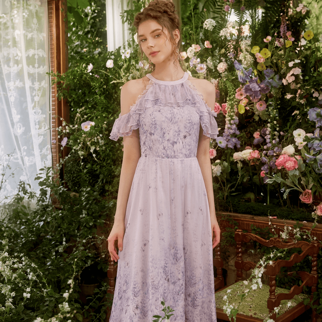 Marie Elie【高定手工坊】【紫蝶洵花】新款印花连衣裙EAD12M11707