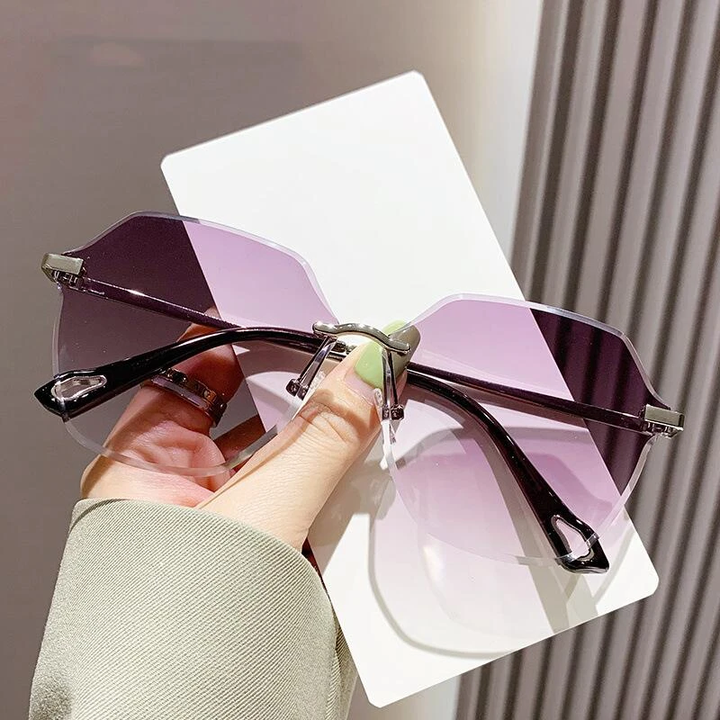 网红潮流女士气质无边框墨镜多边眼镜时尚紫色太阳镜舒适旅游百搭