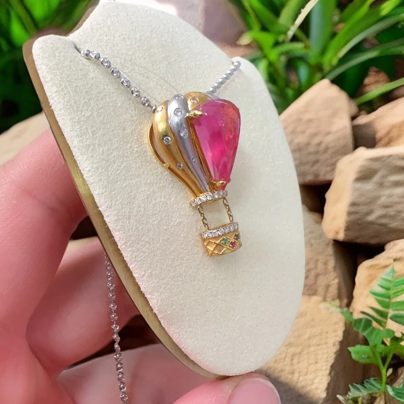 【相传碧玺】荧光吊坠 18K卢比来红碧玺吊坠 双色金镶嵌热气球