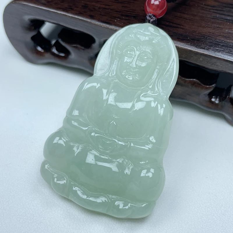 天然缅甸翡翠A货浅绿观音吊坠冰绿观世音菩萨挂件男士真翡翠项链