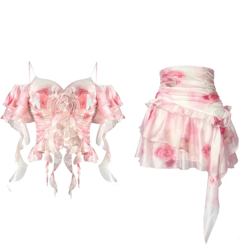 【小呆鸟专享】 NO退NO换粉色晕染甜美上衣修身半裙