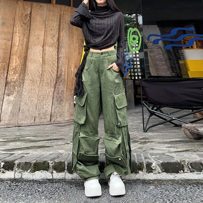 美式多口袋机能工装裤子2025秋季高街直筒宽松拖地阔腿休闲长裤潮