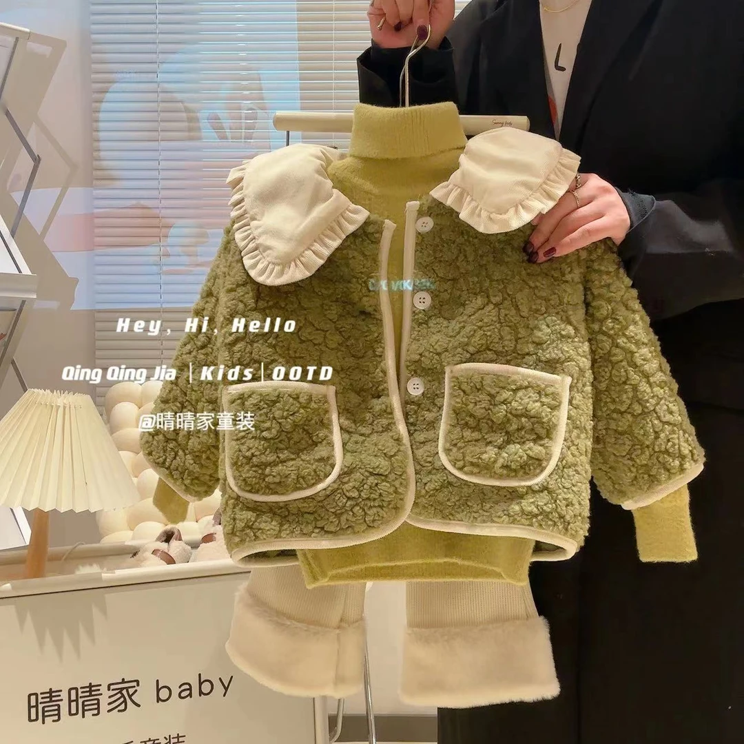 儿童秋冬外套女童洋气毛毛加厚短款保暖韩版宝宝夹克上衣23523稚