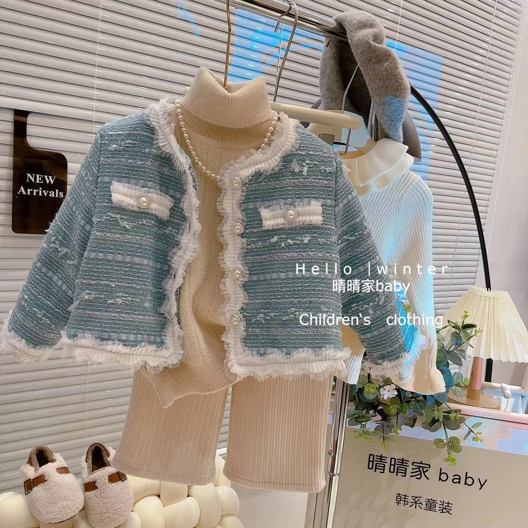 女童秋冬小香风外套儿童木耳边气质款加厚保暖短款上衣GC0509鱼