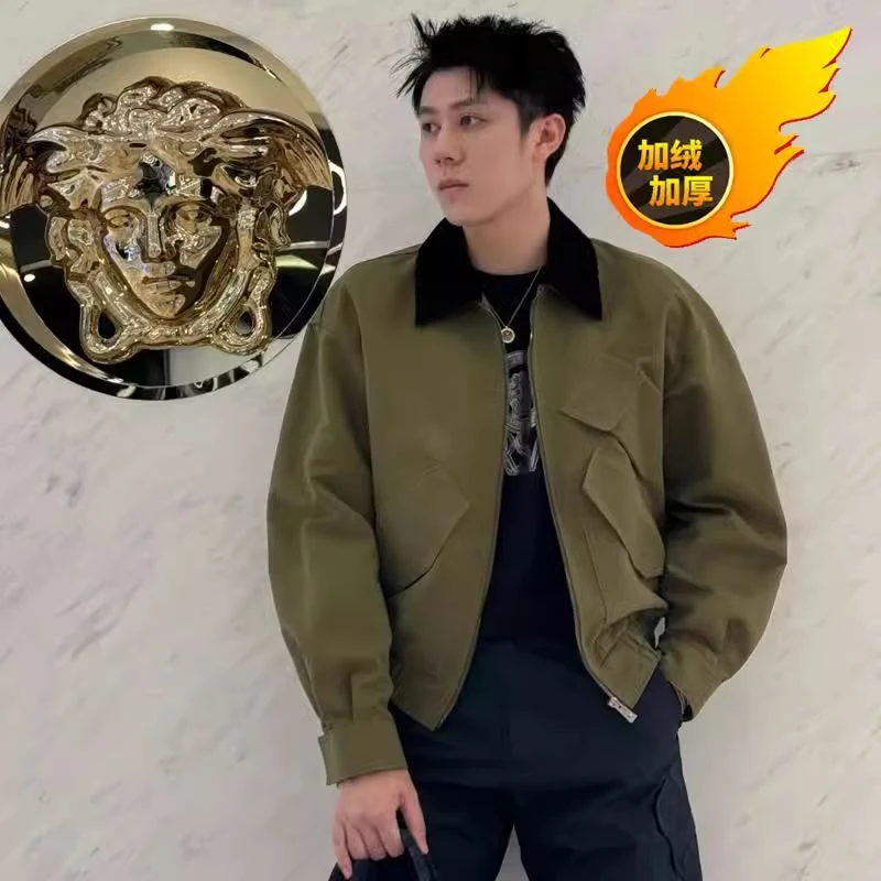 【孤品新款】现在就出发2王安宇明星同款衣服军绿色黑领拼接夹男款