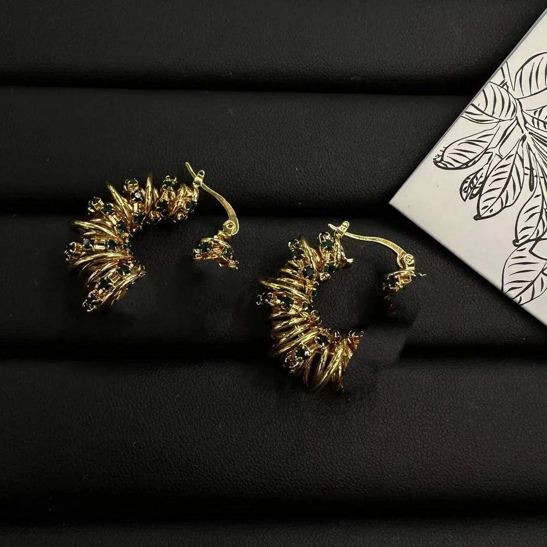 铜合金耳饰 绿色缠绕时尚耳圈-8099