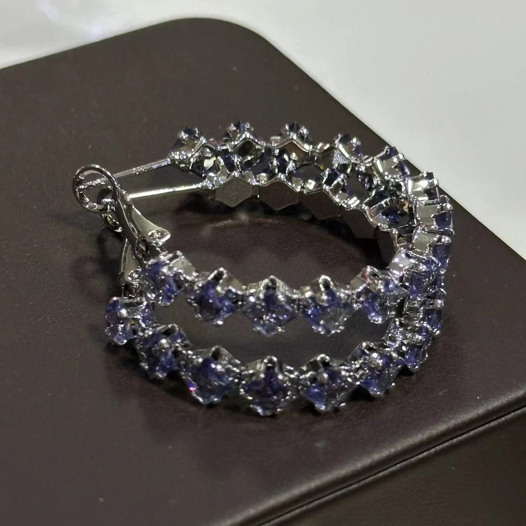 铜合金耳饰 紫色方块时尚耳圈-0066