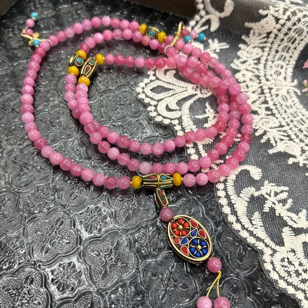 铜合金项链 新中式粉色时尚斜挎项链-0521