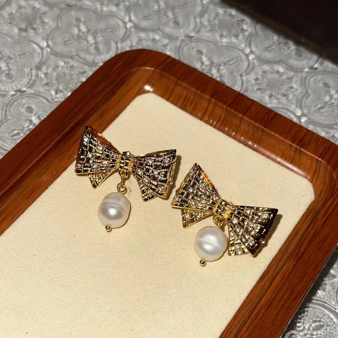 铜合金耳饰 轻奢复古蝴蝶结耳饰-0592