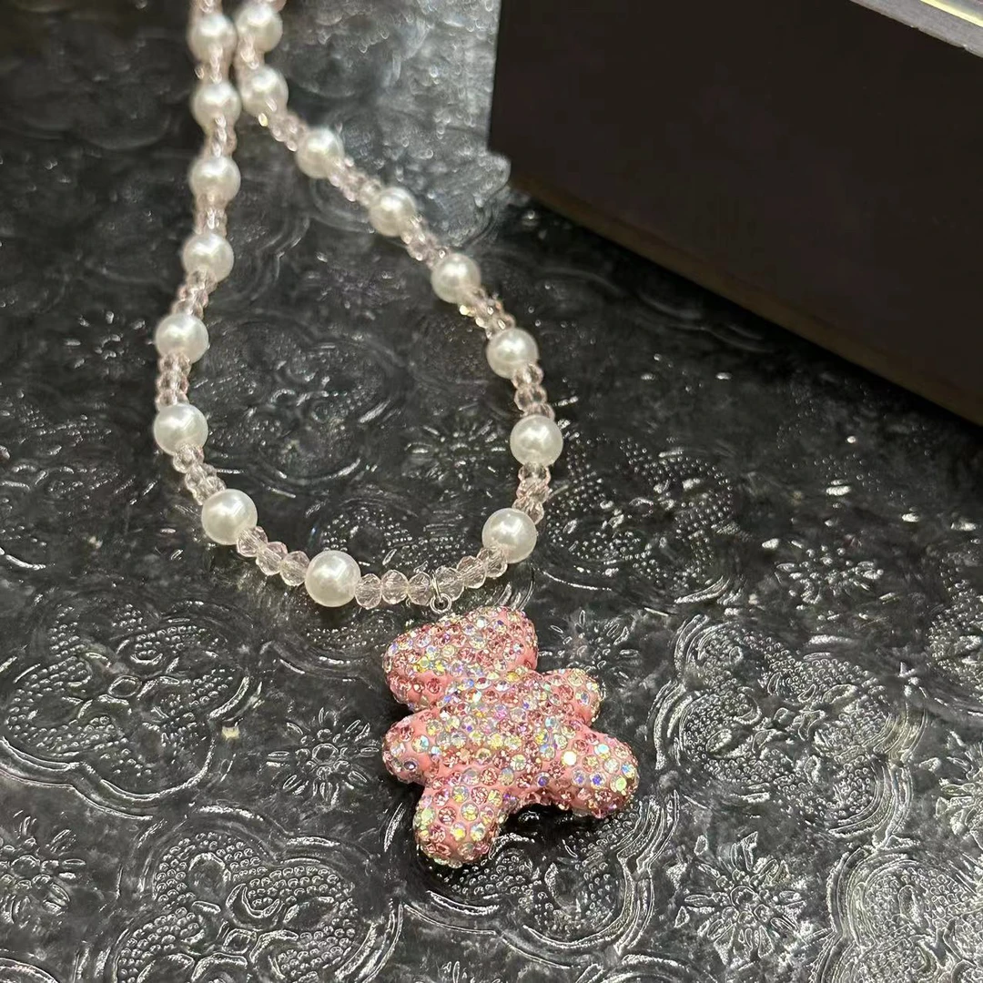 粉色立体小熊项链-0641