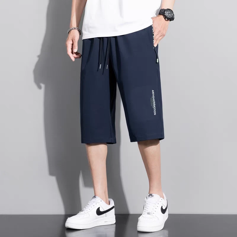 速干运动七分裤男夏季冰丝薄款加肥加大码胖子潮流宽松休闲中裤潮