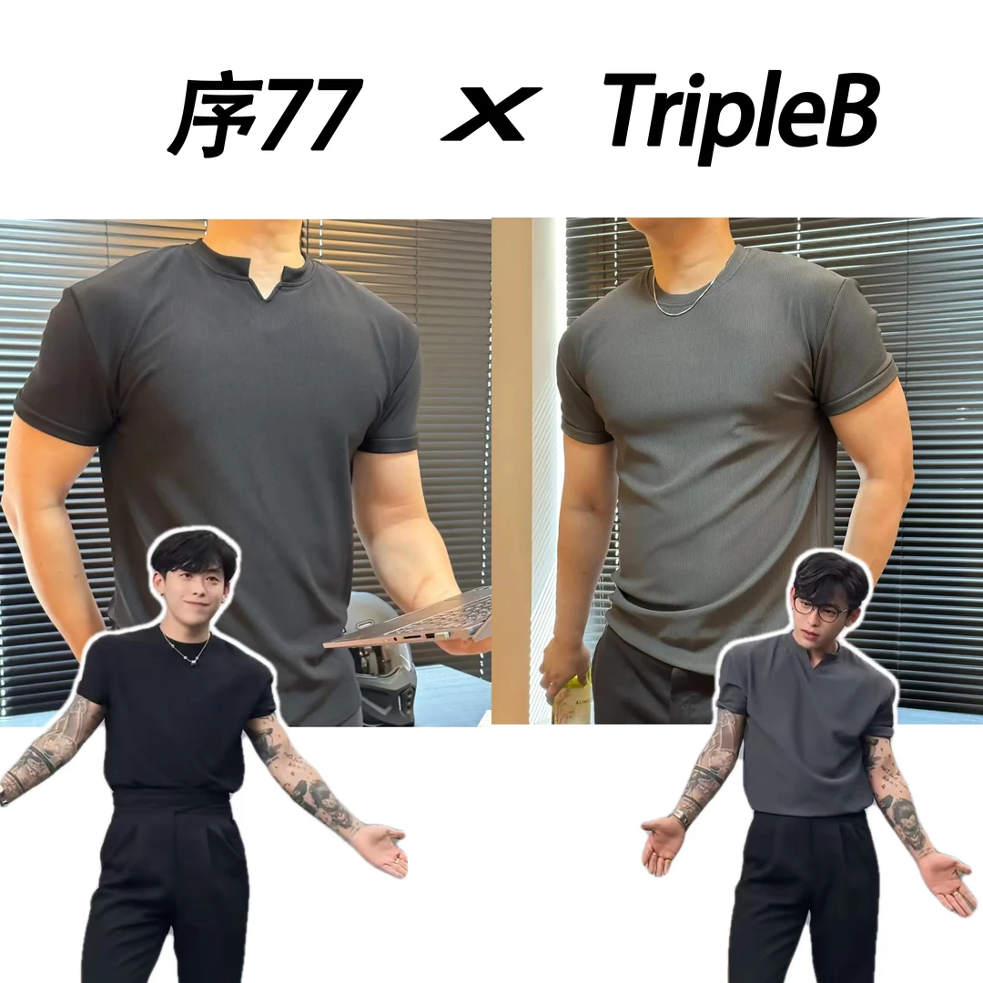 收袖口垫肩版型T恤280g重磅高级感v领肌理抗皱速干短袖