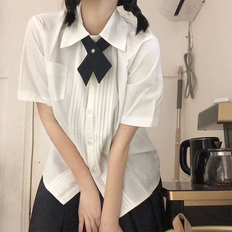 正统夏季JK制服衬衫奶白色制服衬衣短袖女学生学院风尖领少女上衣