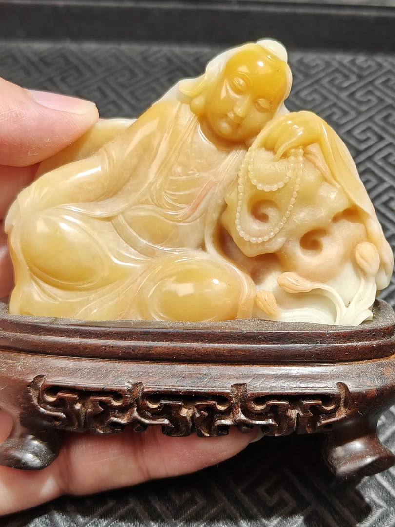 寿山石银裹金奇降石摆件 花好月圆摆件 质地温润细腻 收藏佳品