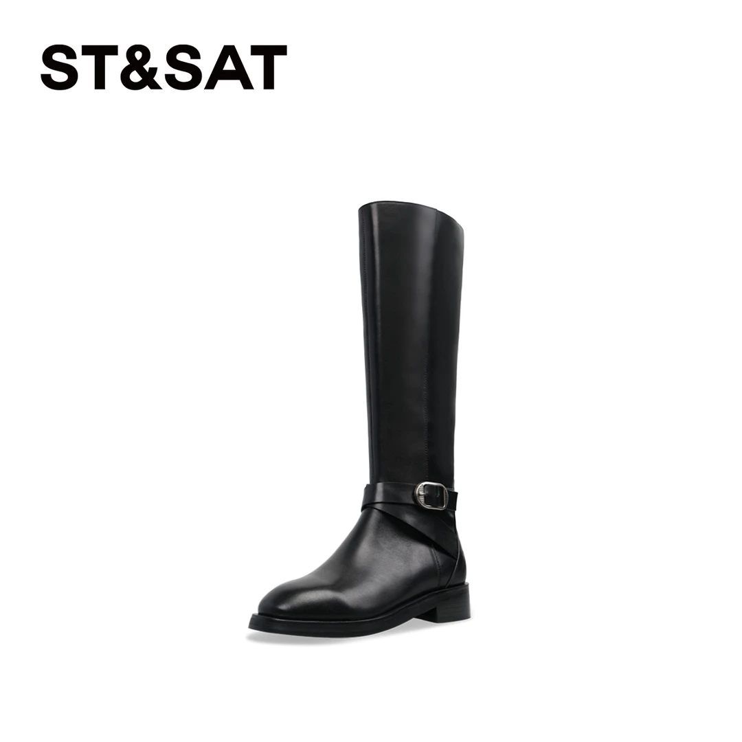 【巴黎画报】星期六全筒牛皮秋冬新款老钱风时髦显瘦高筒骑士靴7B3M